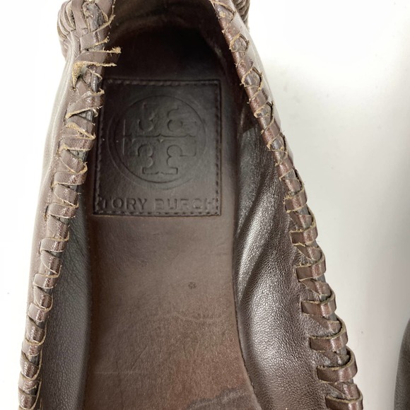 TORY BURCH Brown Leather Subdued Logo Ballet Flats - Picture 3 of 4